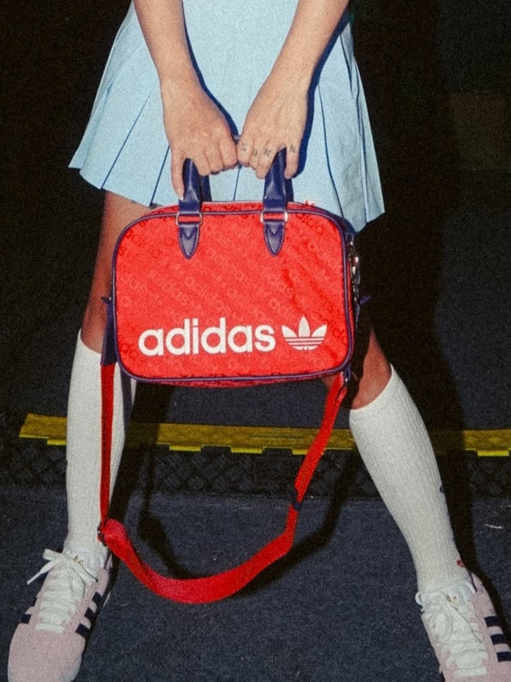 adidas Red Crossbody Mini Golf Bag with Navy Handles